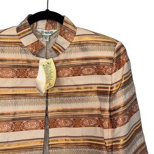 Austin Reed Tan & Bronze Metallic Striped Collarless Blazer - Size 8 - NWT